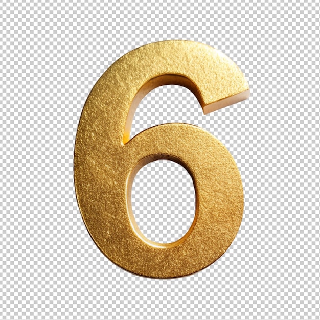 PSD golden letter 6 on transparent background