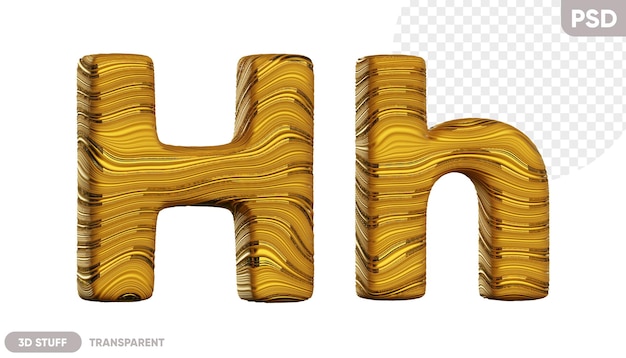 PSD golden letter h with a shiny wavy texture 3d illustration