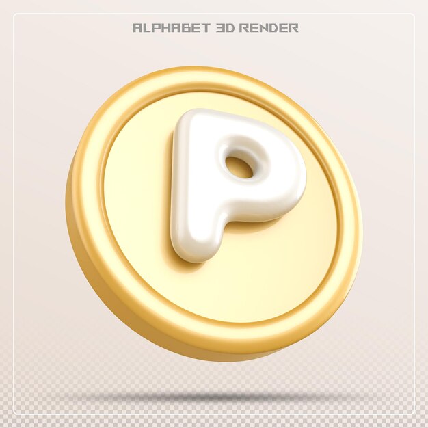 Golden letter p font alphabet 3d render