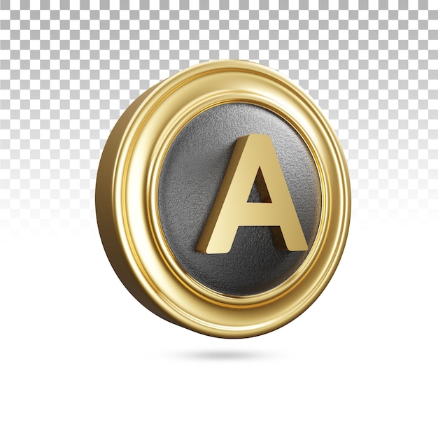 PSD golden a letter uppercase in 3d rendering