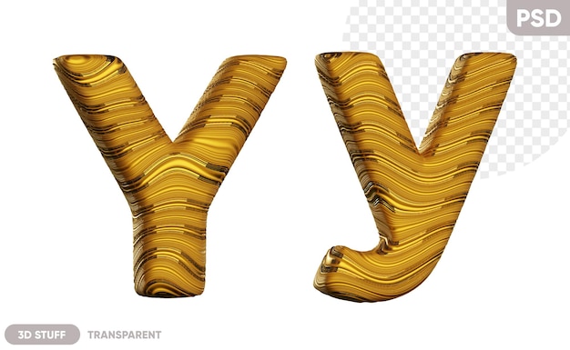 PSD golden letter y with a shiny wavy texture 3d illustration