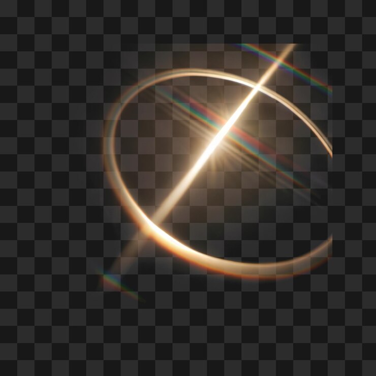 PSD golden light flare with glowing circular streaks and prism effect on transparent background png