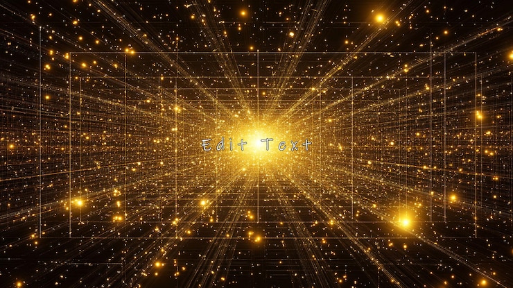 PSD 金色光線從一個類似數碼或宇宙道的黑暗空間中的中心點向外發射
