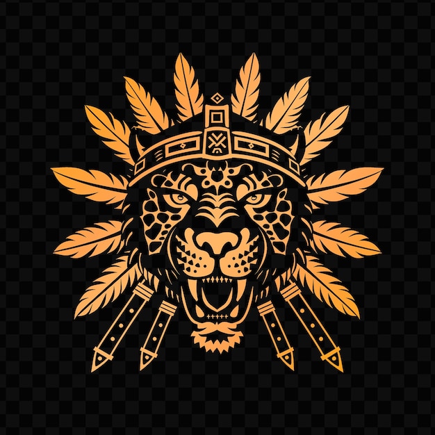 Golden lion head with a crown on the black background