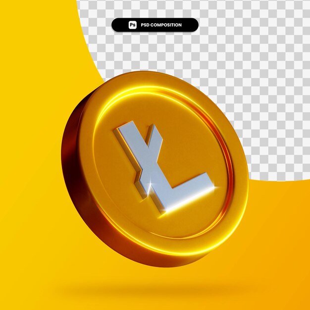 황금 litecoin 3d 렌더링 절연