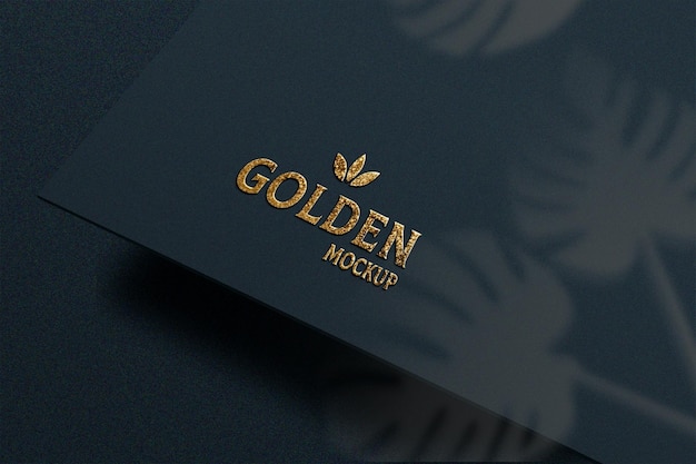 Golden logo mockup on paper with spot uv letterpress effect