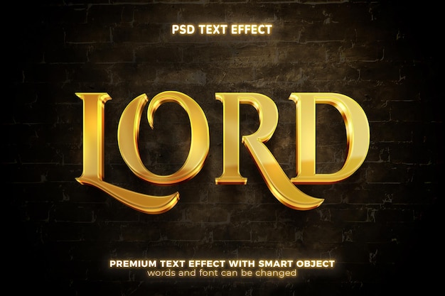 PSD Золотой роскошный лорд макет шаблона 3d стиль редактируемого текстового эффекта