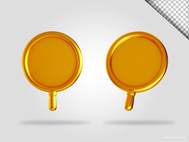 Golden magnifying glass 3d render illustration isolated