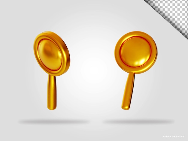 Golden magnifying glass 3d render illustration isolated