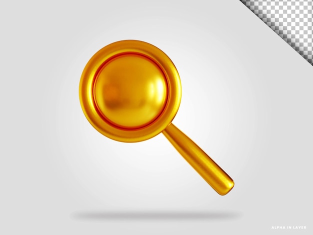 Golden magnifying glass 3d render illustration isolated