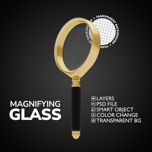 PSD golden magnifying glass