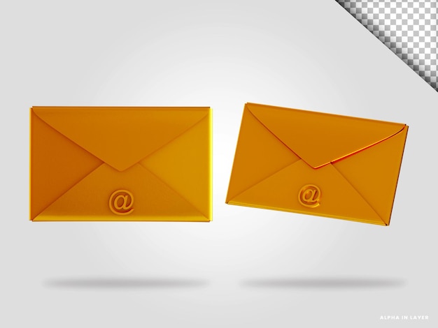 Golden mail 3d render illustration isolated