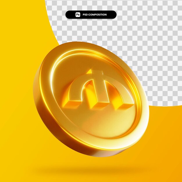 Golden manat coin 3d rendering isolated