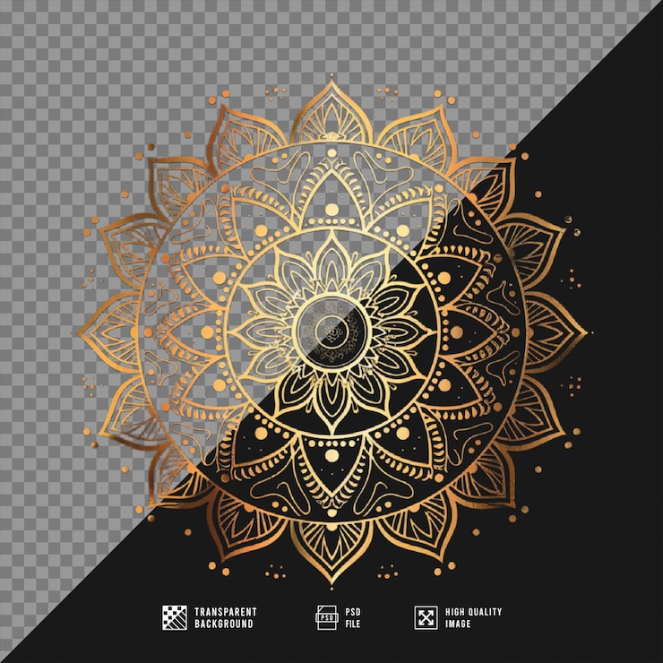 PSD golden mandala without background hd quality