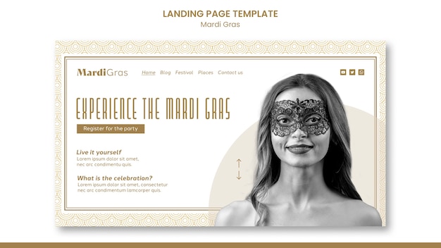 Golden mardi gras landing page template