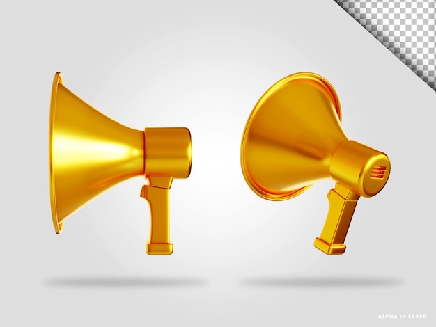 PSD golden megaphone 3d render illustration isolated