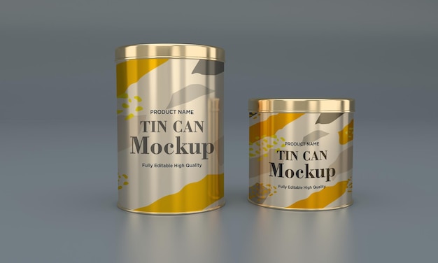 Golden metal food tin packaging mockup