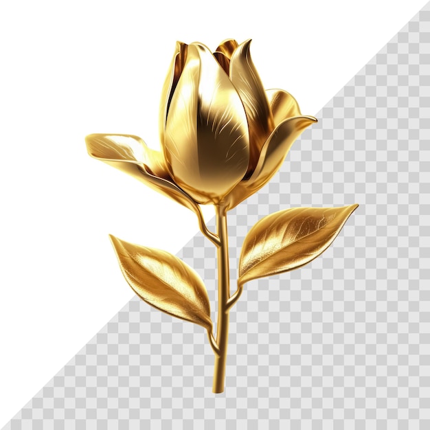 PSD Золотой металлический 3d цветок, изолированный на белом один роскошный золотой цветочный элемент generative ai