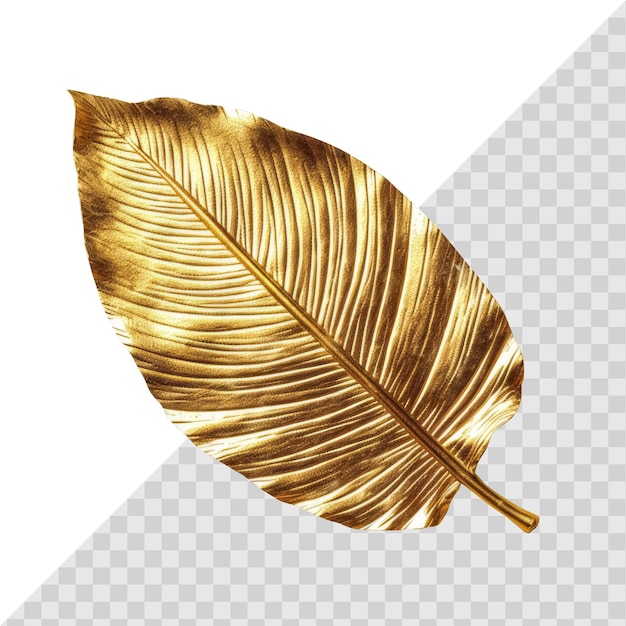 PSD Золотой металлический 3d лист, изолированный на белом один роскошный золотой цветочный элемент generative ai