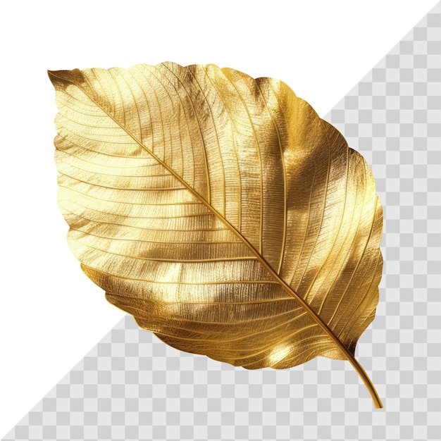 PSD golden metallic 3d leaf isolated on white single luxury gold floral element generative ai
