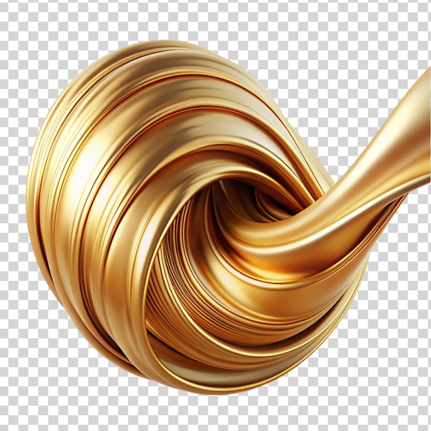 PSD golden metallic flow swirl wave isolated on transparent background