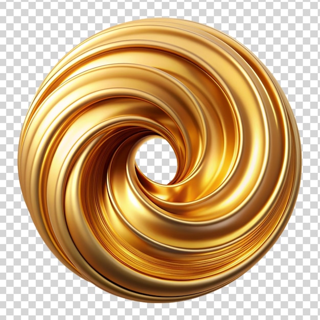 PSD golden metallic flow swirl wave isolated on transparent background