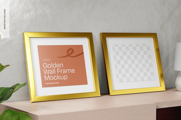Golden Metallic Wall Frames Mockup