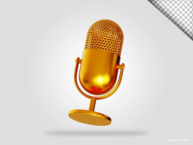 PSD golden microphone 3d render illustration isolated