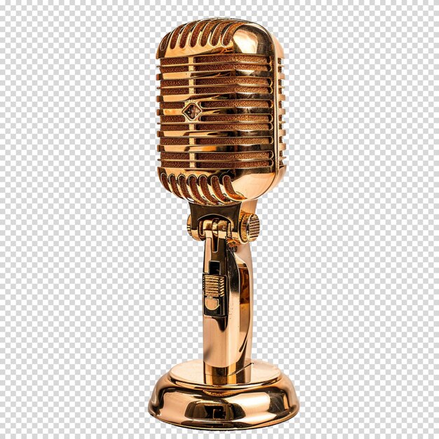 PSD golden microphone isolated on transparent background