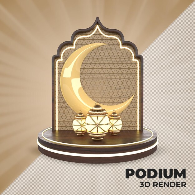 PSD golden moon and lanterns with podium 3d render post template