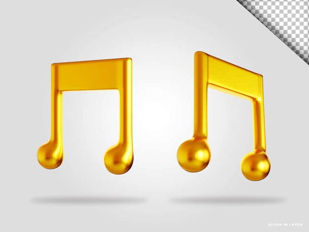 PSD golden musical notes 3d render illustration isolated