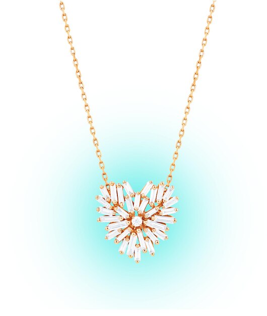 PSD golden necklace with flower locket front view