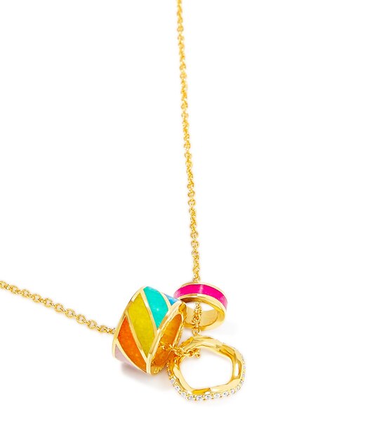 PSD golden necklace with multi color ring shape locket side view detail image