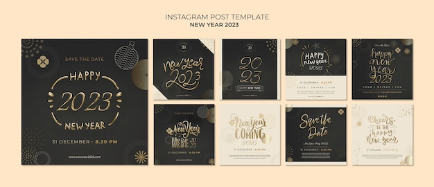 PSD golden new year 2023 instagram posts