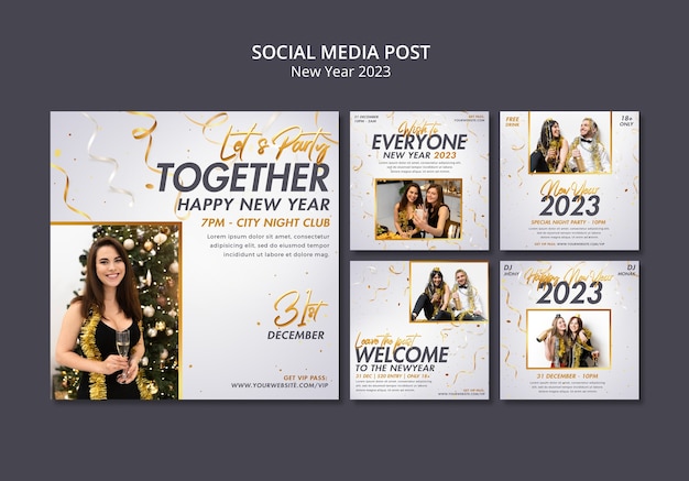 PSD golden new year celebration instagram post set