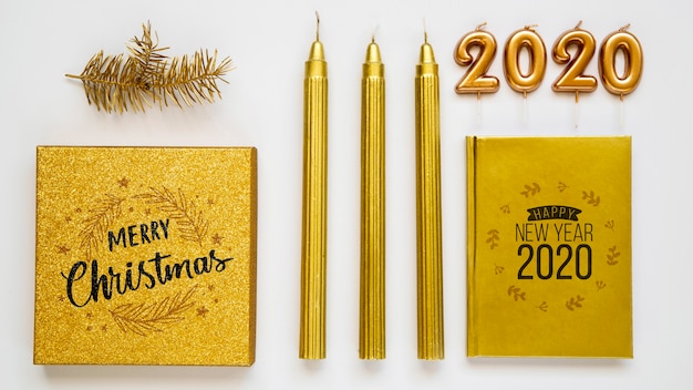 Golden new year party accessories mock-up