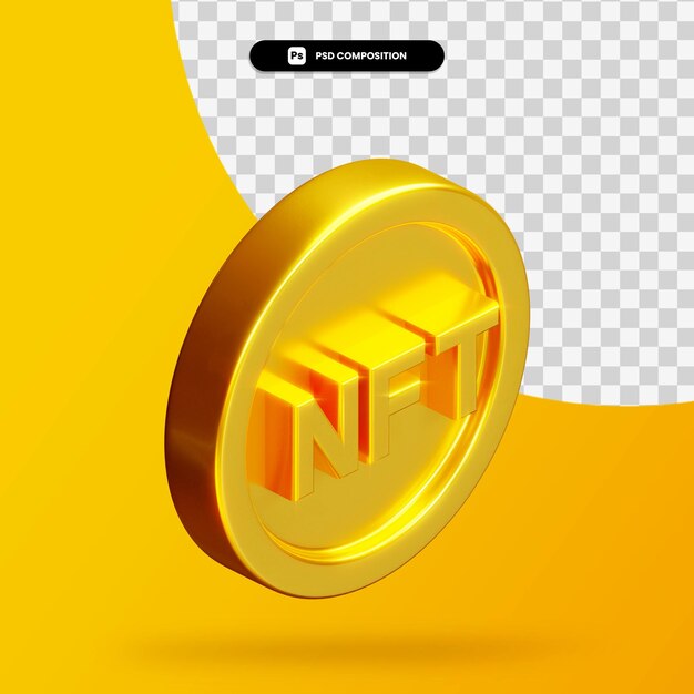 Golden nft coin 3d rendering isolated