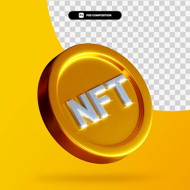 Golden nft coin 3d rendering isolated