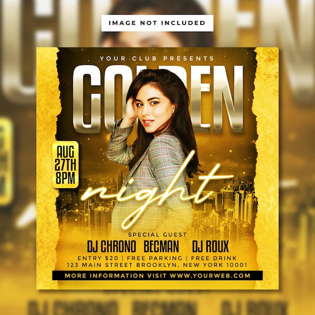 PSD golden night night club party flyer template