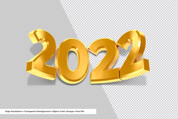 PSD numero d'oro del rendering 3d del nuovo anno 2022