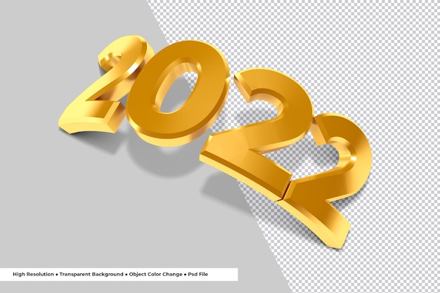 Numero d'oro del rendering 3d del nuovo anno 2022