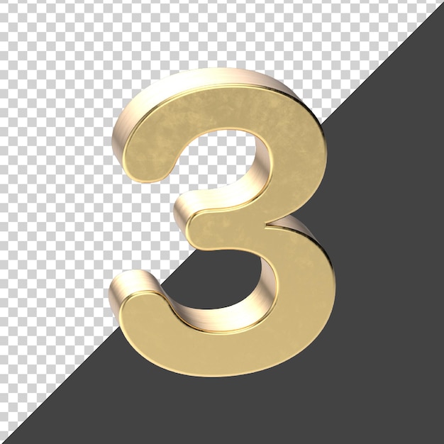 PSD golden number 3 3d rendering