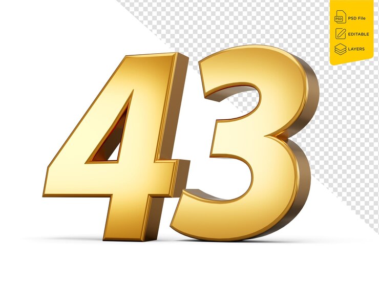 Golden Number 43 Forty Three On White Background Shiny 3d Number 43 Made Of Gold 3d Illustration