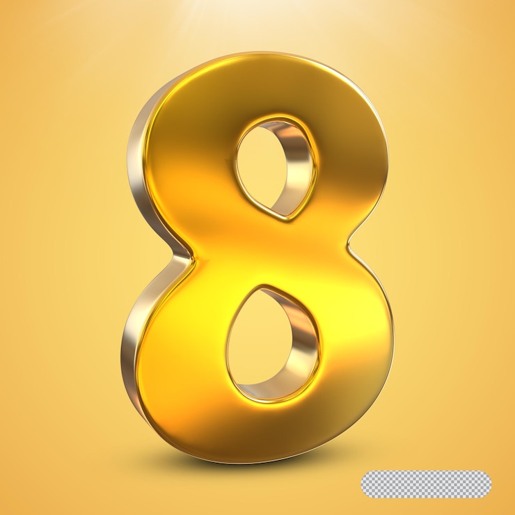 PSD golden number 8 3d render
