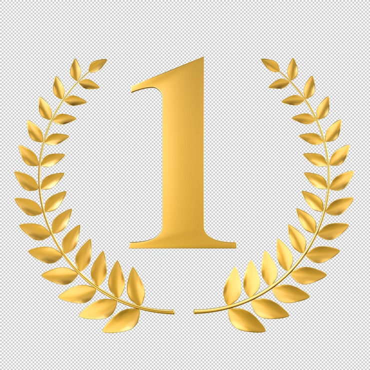 PSD golden number one surrounded by laurel wreath