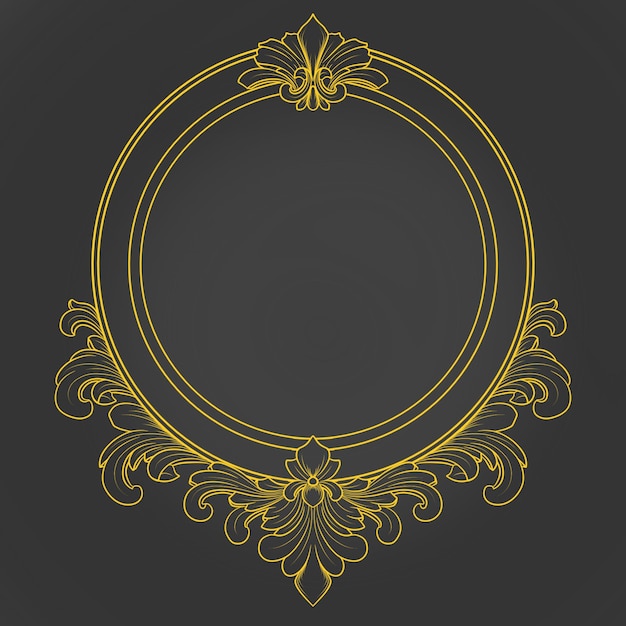 Golden Ornate Circular Frame with Floral Scrollwork