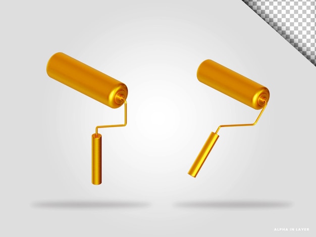 PSD golden paint roller 3d render illustration isolated