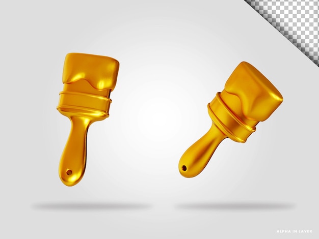 Golden painting brush 3d render illustration isolated