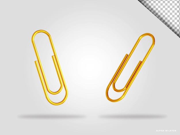 PSD golden paper clip 3d render illustration isolated