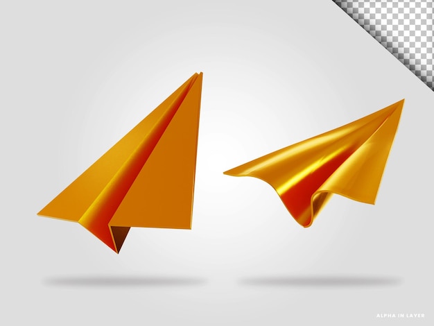 PSD golden paper plane 3d render illustration isolated